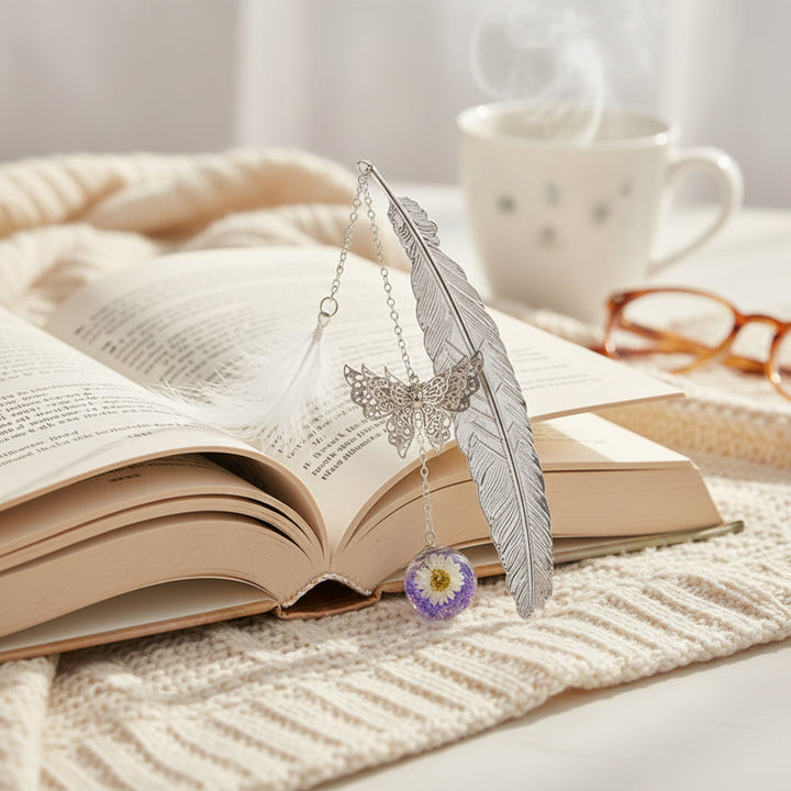Bookmark Metal Feather Pendant Crystal Decorative Reading Gift