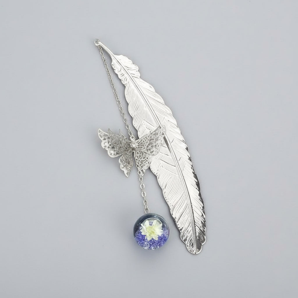 Bookmark Metal Feather Pendant Crystal Decorative Reading Gift