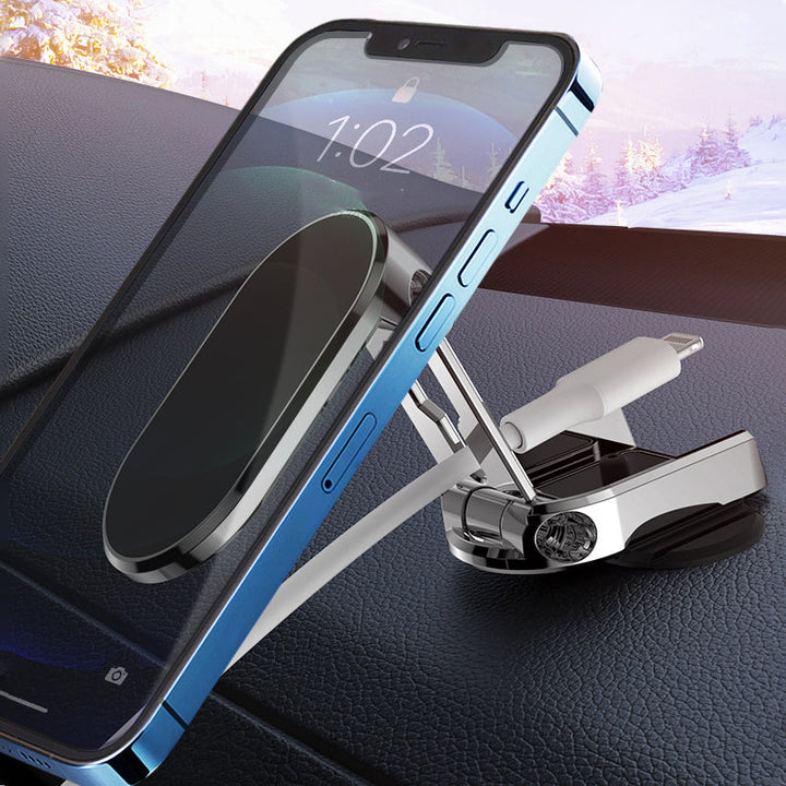Car Phone Mount Magnetic Dashboard Holder Foldable Metal Stand
