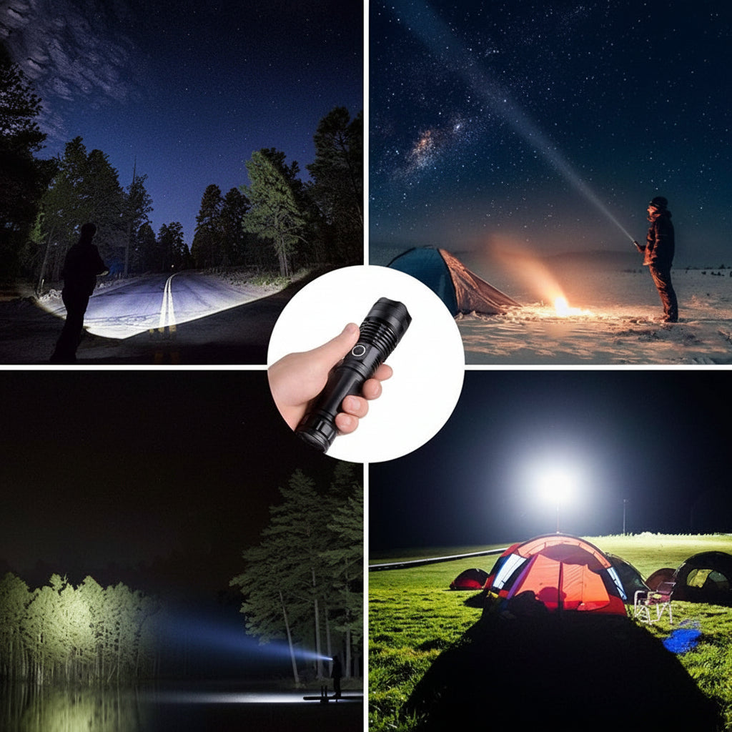 Hiking Laser Flashlight Waterproof High Lumen USB Rechargeable Light