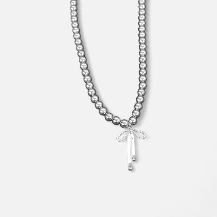 Celzoir | Collier Classy Femme Nœud en Métal Argenté avec Perle Imitation – Élégance Intemporelle et Raffinement Moderne