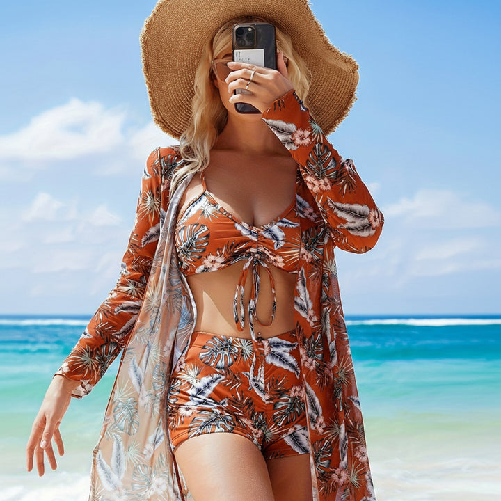 Bikini Set Women V Neck High Stretch Printed Two Piece Swimwear