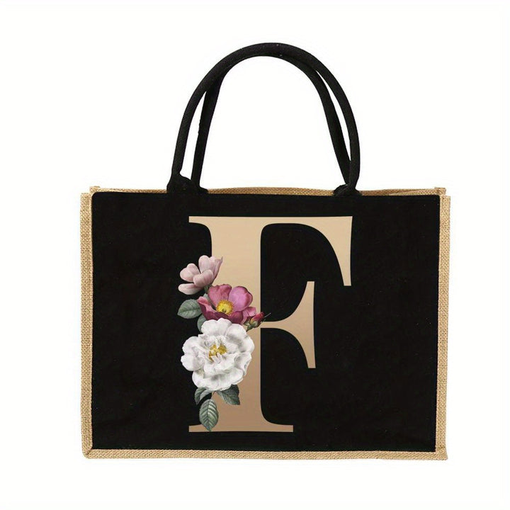 Tote Bag Personalized Initial Letter Floral Gift Mothers Day