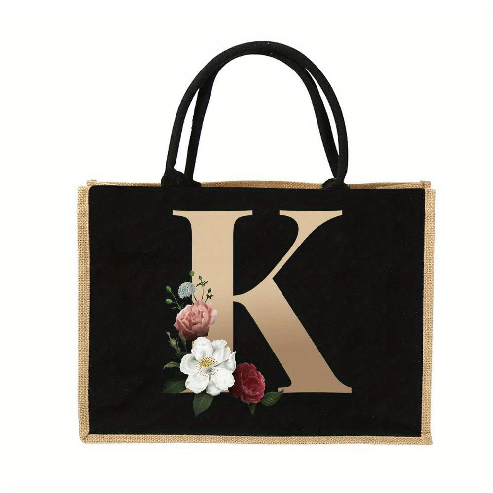 Tote Bag Personalized Initial Letter Floral Gift Mothers Day