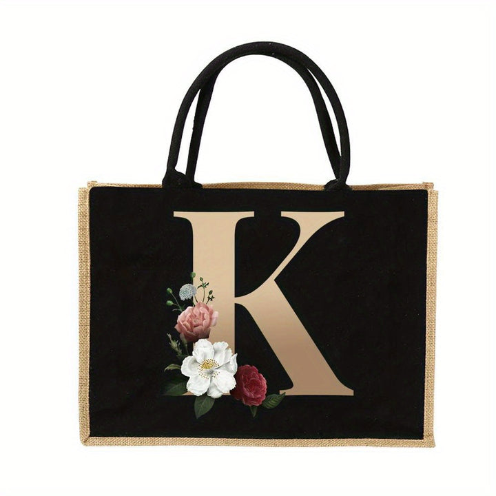 Tote Bag Personalized Initial Letter Floral Gift Mothers Day