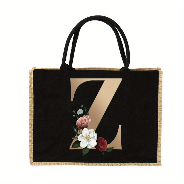 Tote Bag Personalized Initial Letter Floral Gift Mothers Day