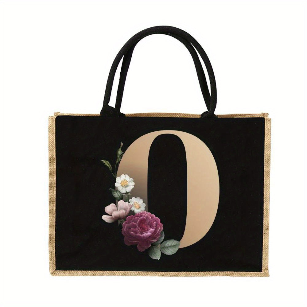 Tote Bag Personalized Initial Letter Floral Gift Mothers Day