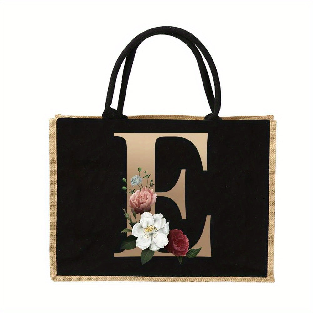 Tote Bag Personalized Initial Letter Floral Gift Mothers Day