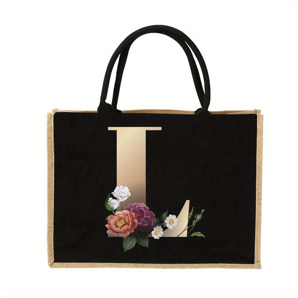 Tote Bag Personalized Initial Letter Floral Gift Mothers Day