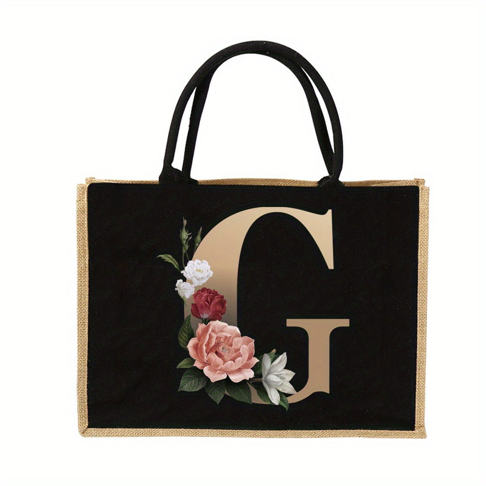 Tote Bag Personalized Initial Letter Floral Gift Mothers Day