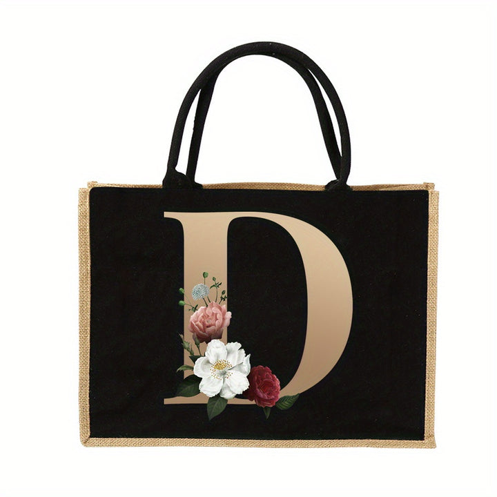 Tote Bag Personalized Initial Letter Floral Gift Mothers Day