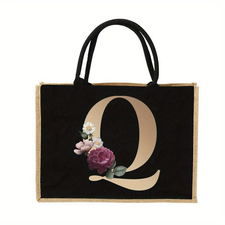 Tote Bag Personalized Initial Letter Floral Gift Mothers Day