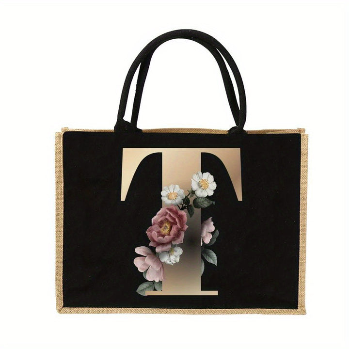 Tote Bag Personalized Initial Letter Floral Gift Mothers Day