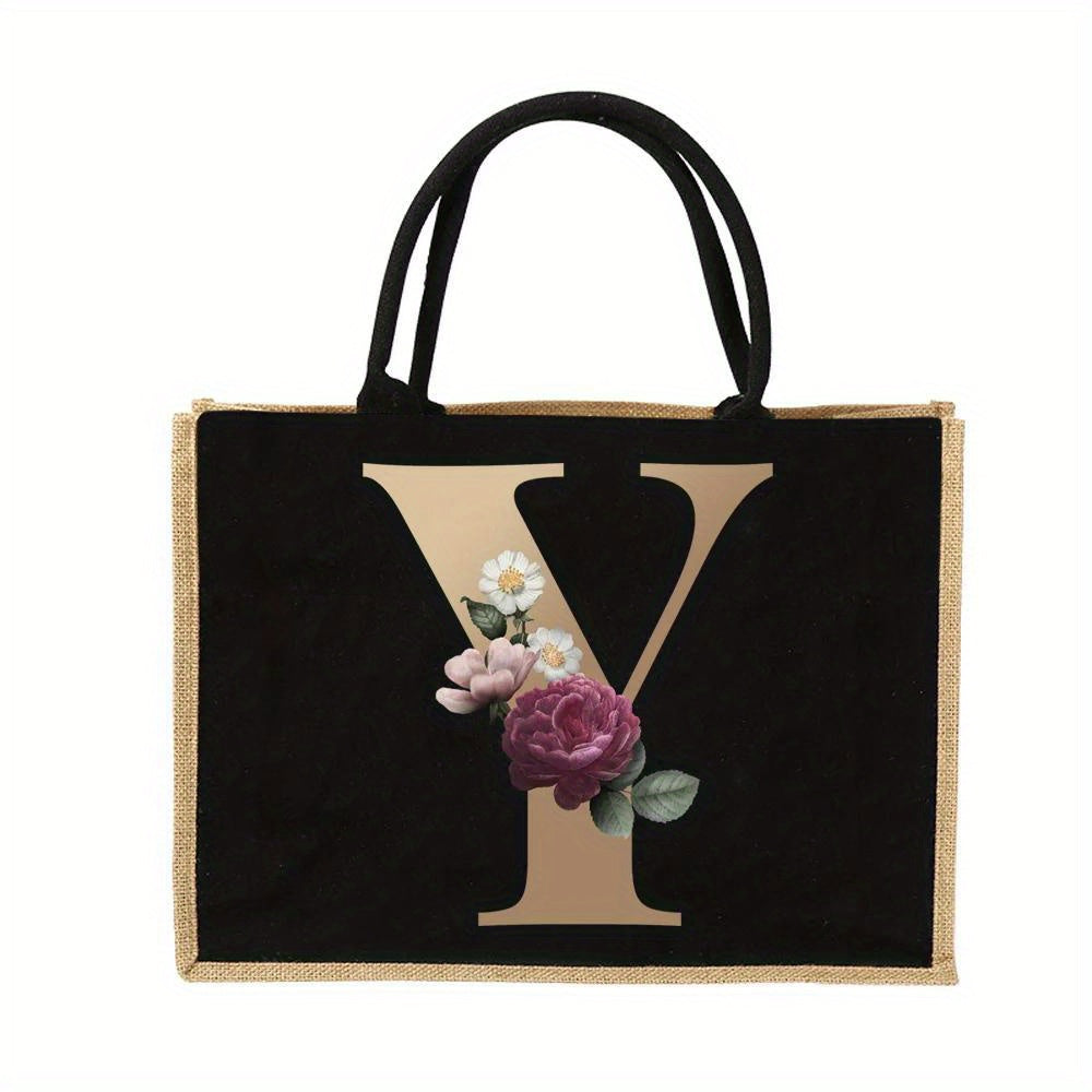 Tote Bag Personalized Initial Letter Floral Gift Mothers Day