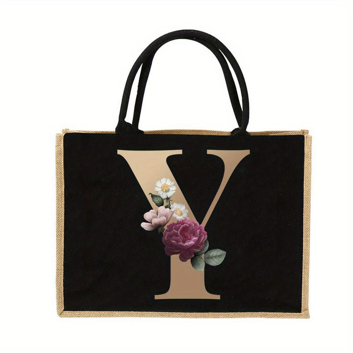 Tote Bag Personalized Initial Letter Floral Gift Mothers Day