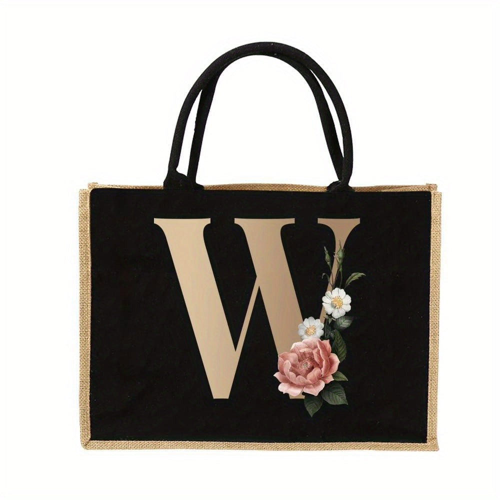 Tote Bag Personalized Initial Letter Floral Gift Mothers Day