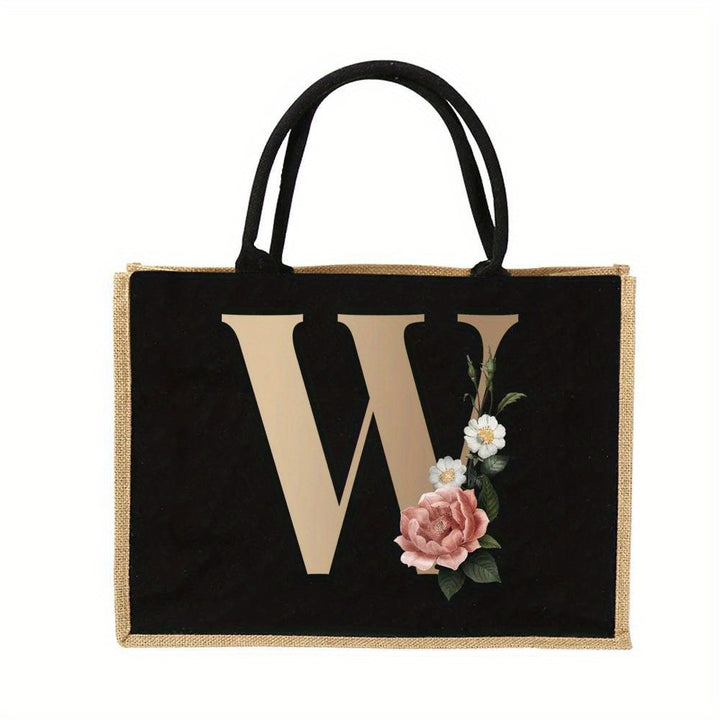Tote Bag Personalized Initial Letter Floral Gift Mothers Day