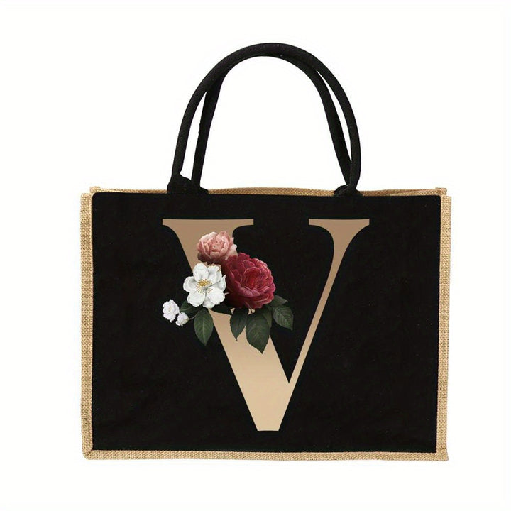Tote Bag Personalized Initial Letter Floral Gift Mothers Day