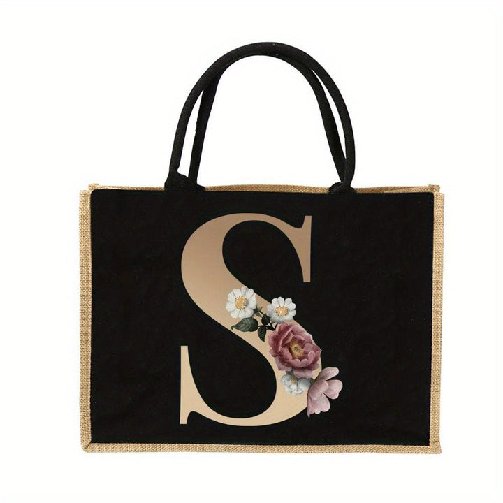 Tote Bag Personalized Initial Letter Floral Gift Mothers Day