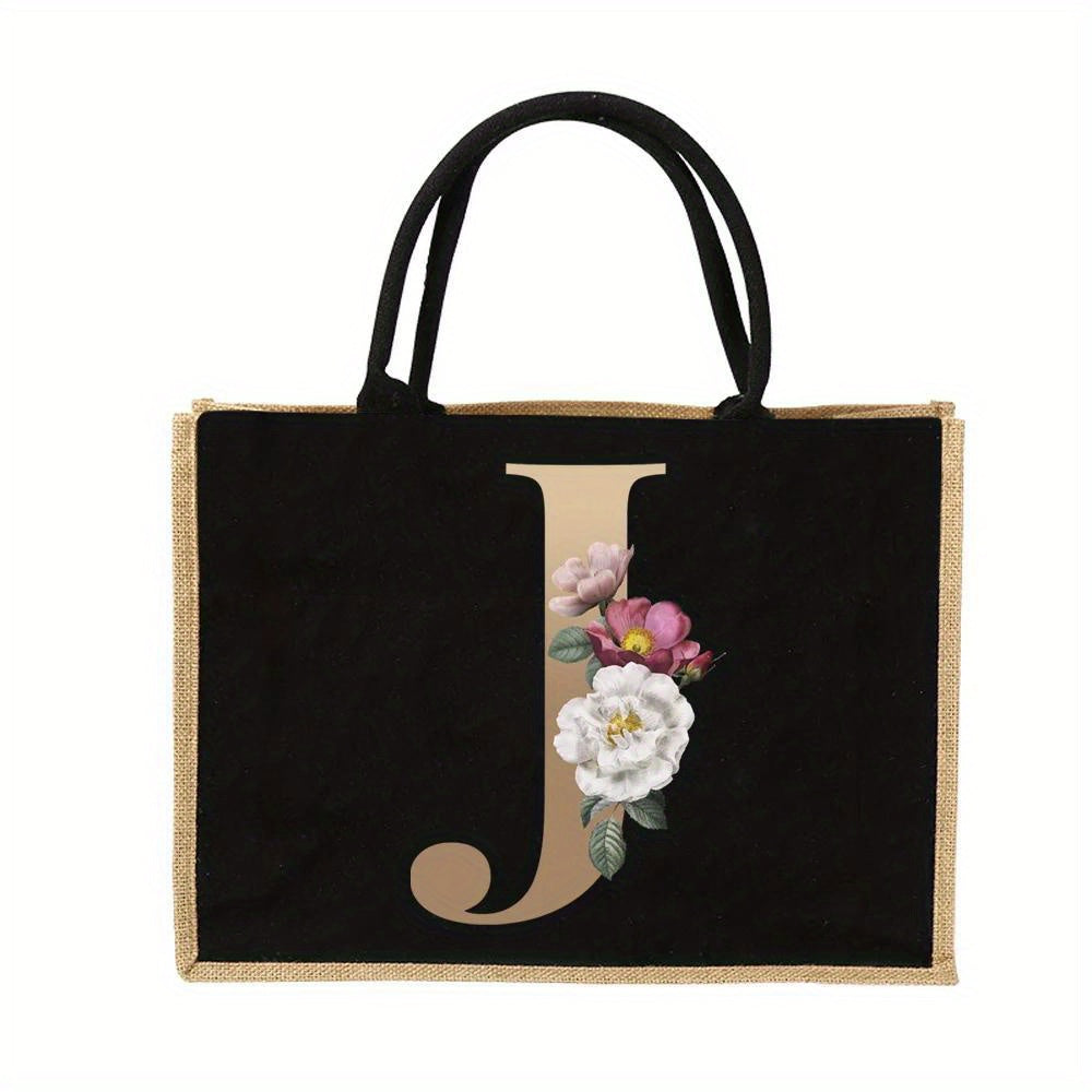 Tote Bag Personalized Initial Letter Floral Gift Mothers Day