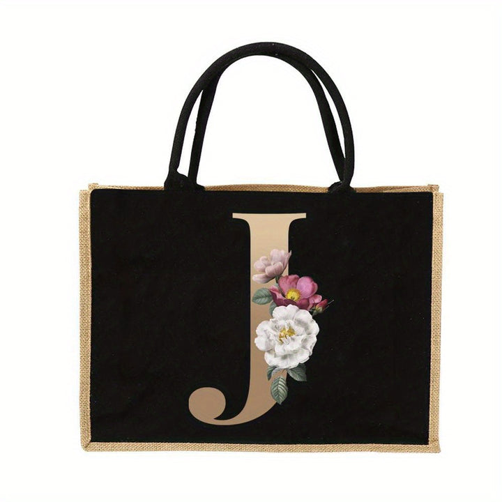 Tote Bag Personalized Initial Letter Floral Gift Mothers Day