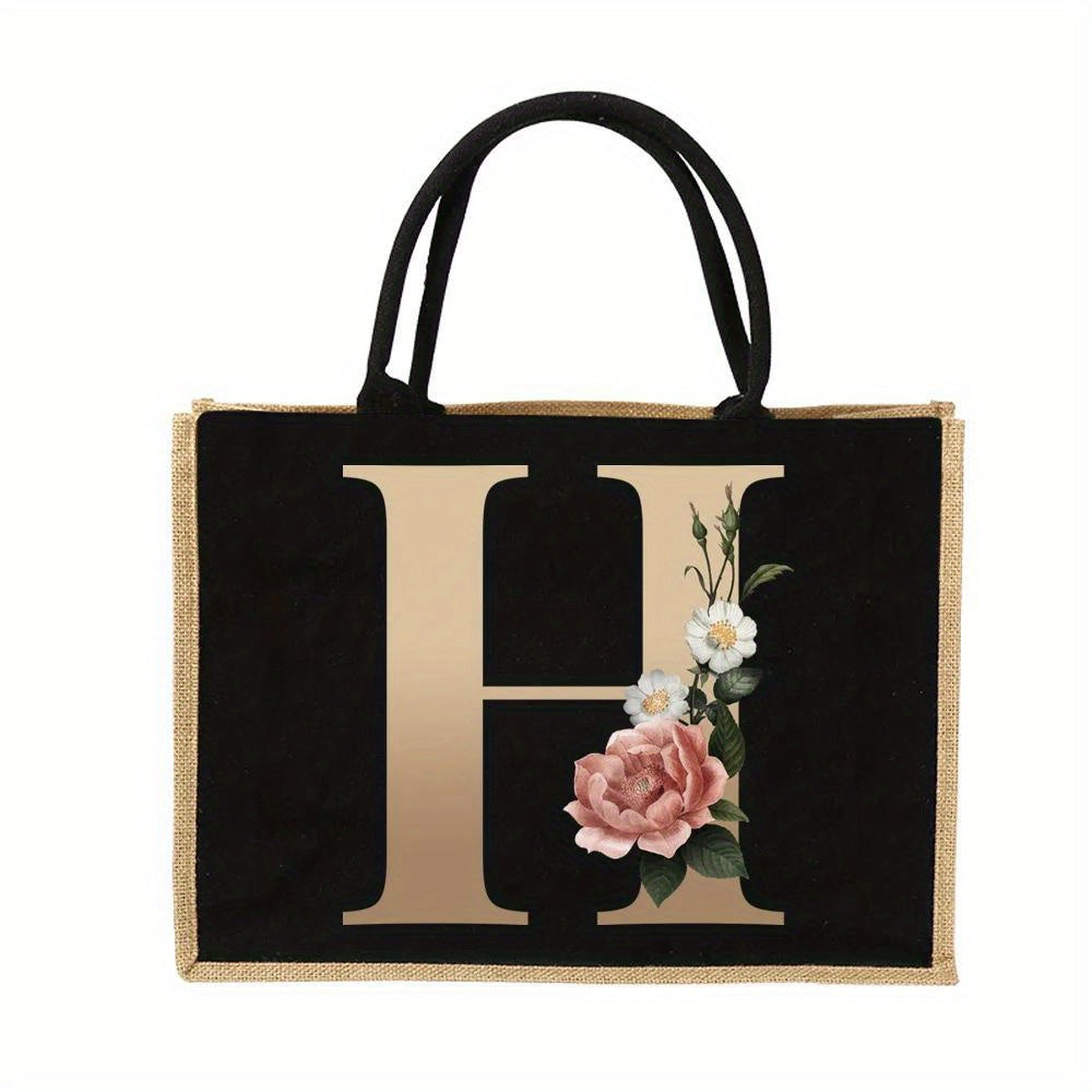 Tote Bag Personalized Initial Letter Floral Gift Mothers Day