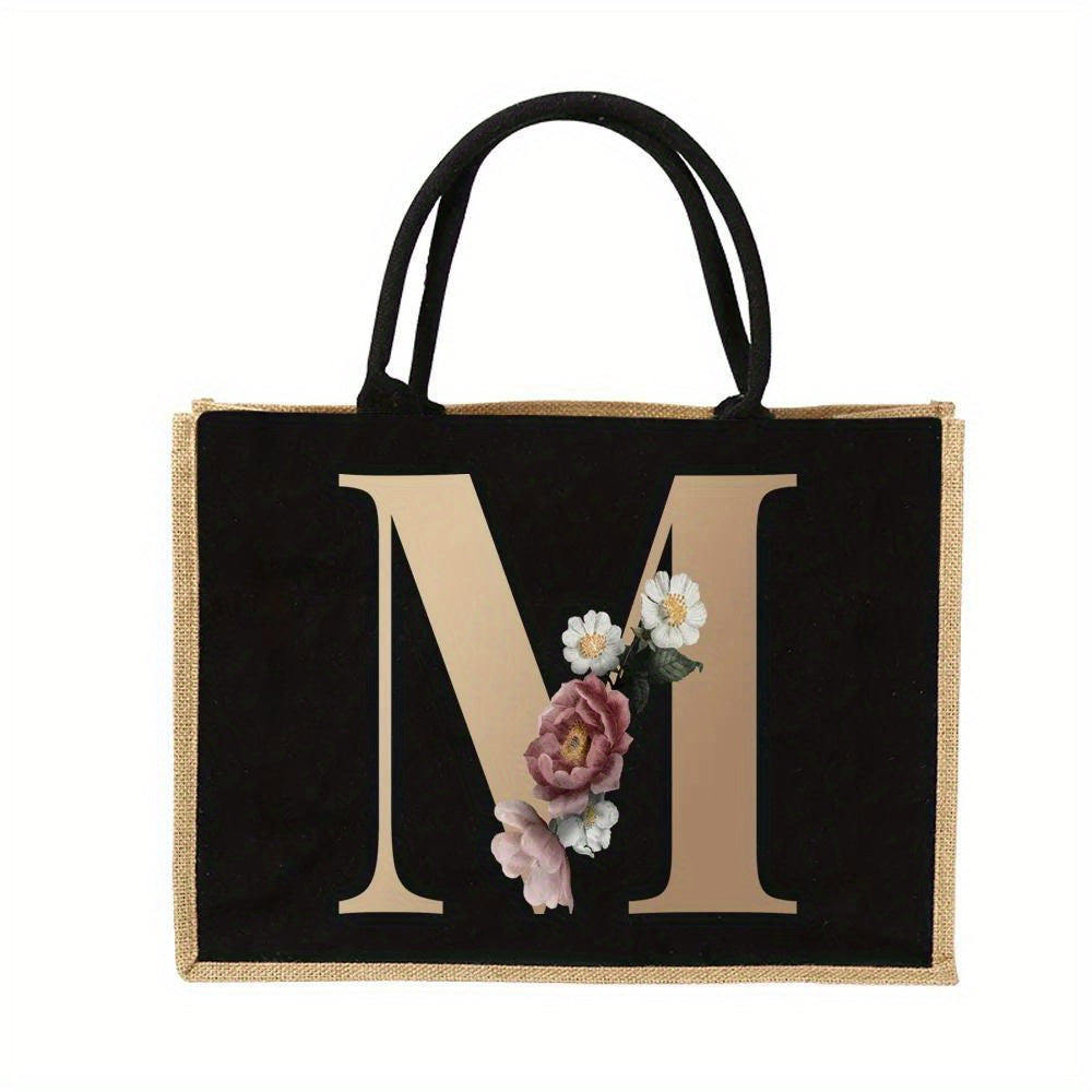Tote Bag Personalized Initial Letter Floral Gift Mothers Day
