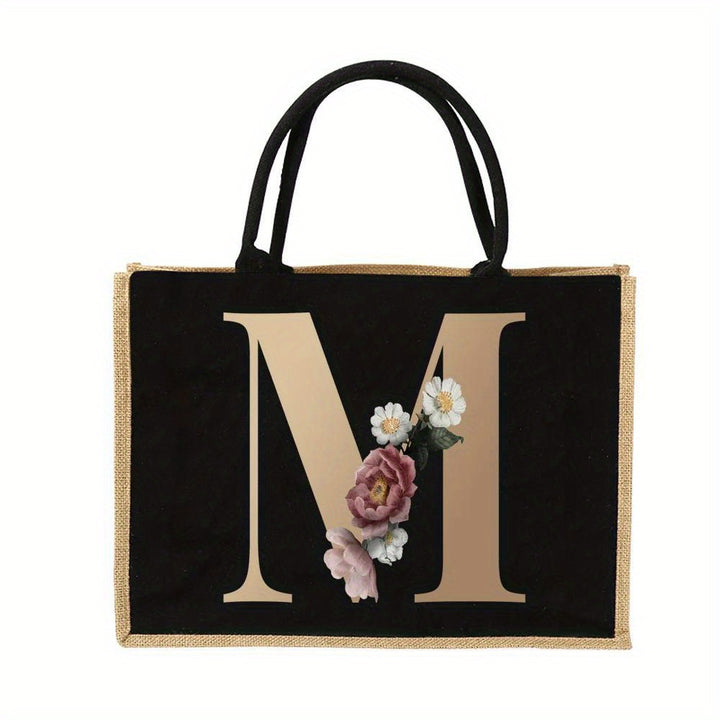 Tote Bag Personalized Initial Letter Floral Gift Mothers Day