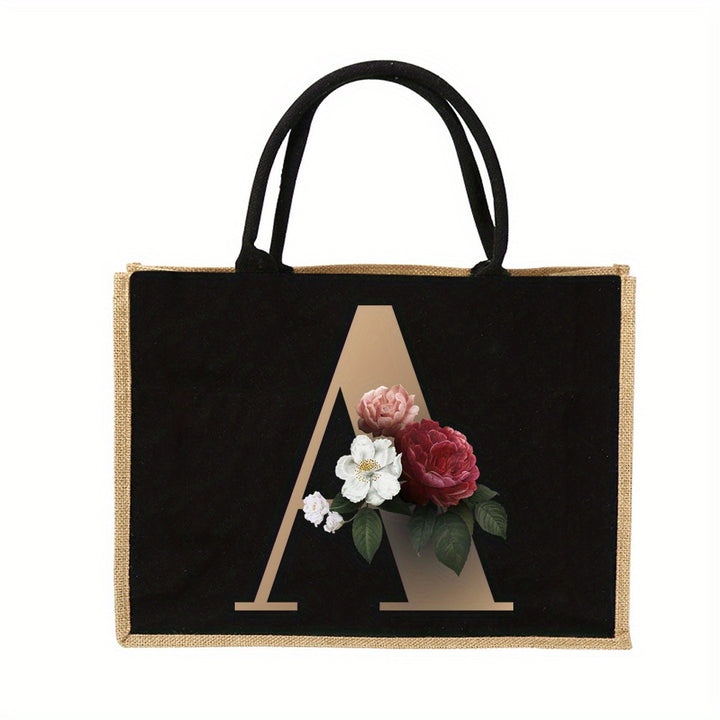 Tote Bag Personalized Initial Letter Floral Gift Mothers Day