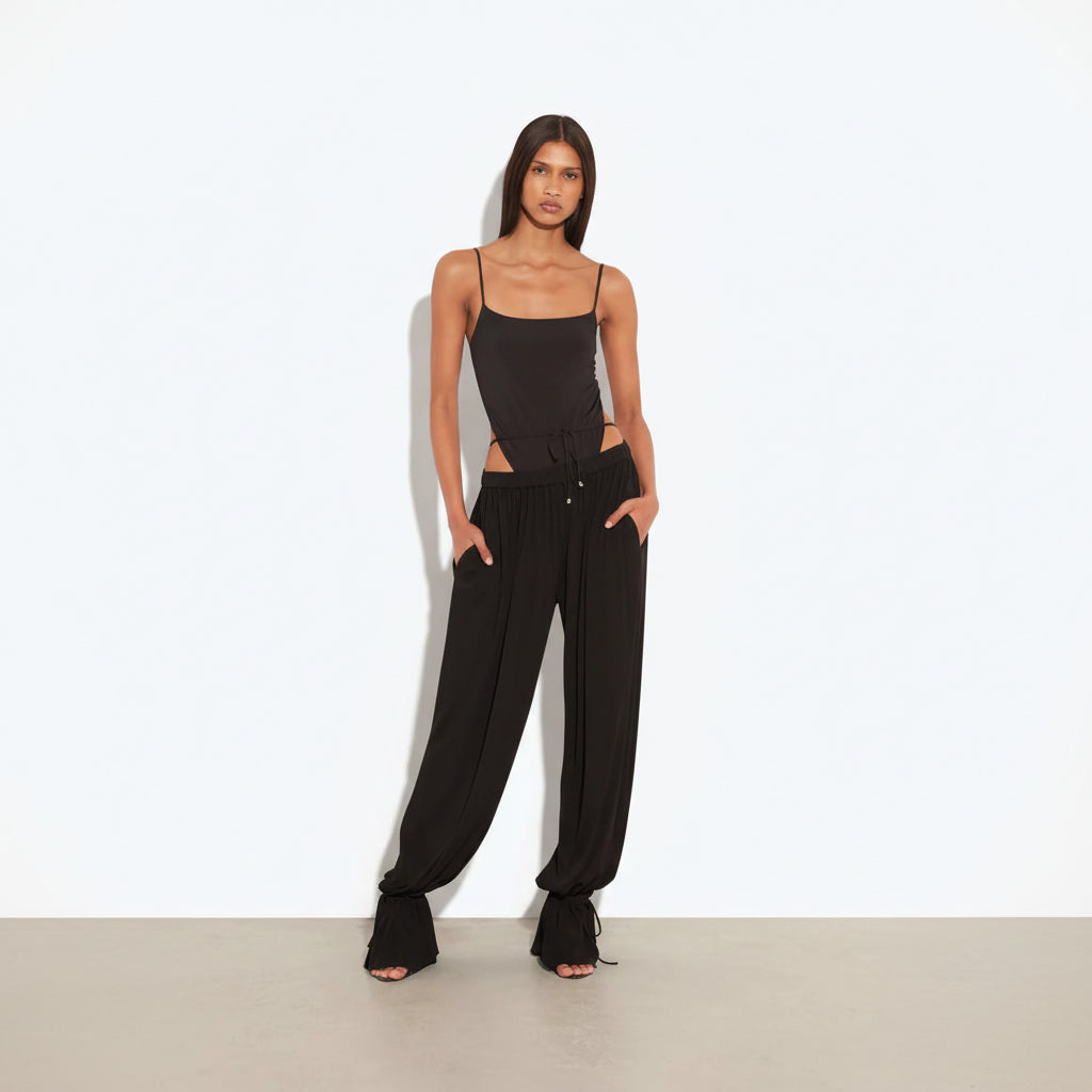 Costume da bagno donna con pantaloni a gamba larga, spalline regolabili, due pezzi