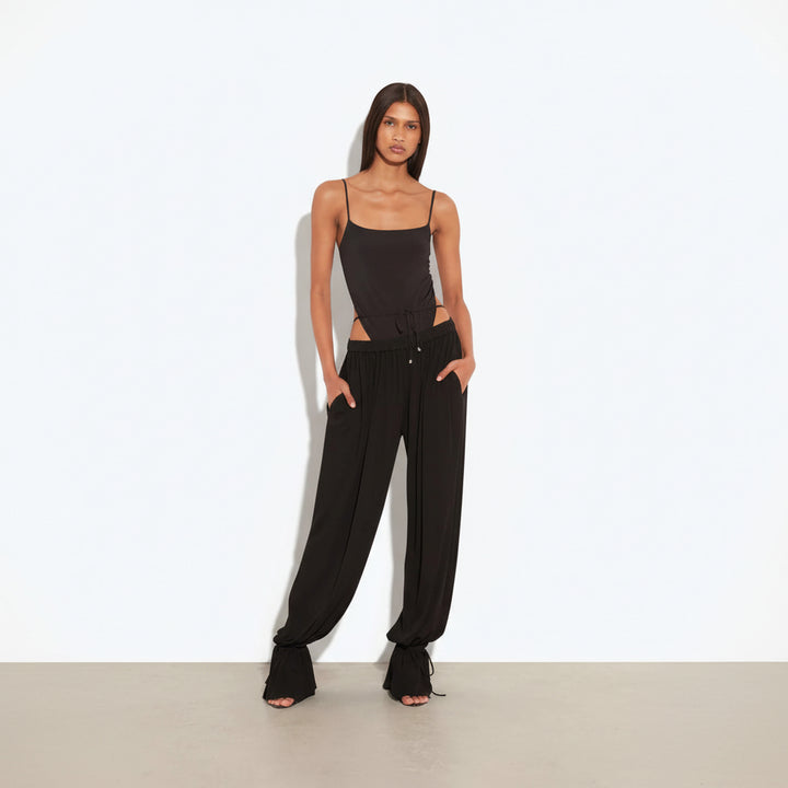 Costume da bagno donna con pantaloni a gamba larga, spalline regolabili, due pezzi