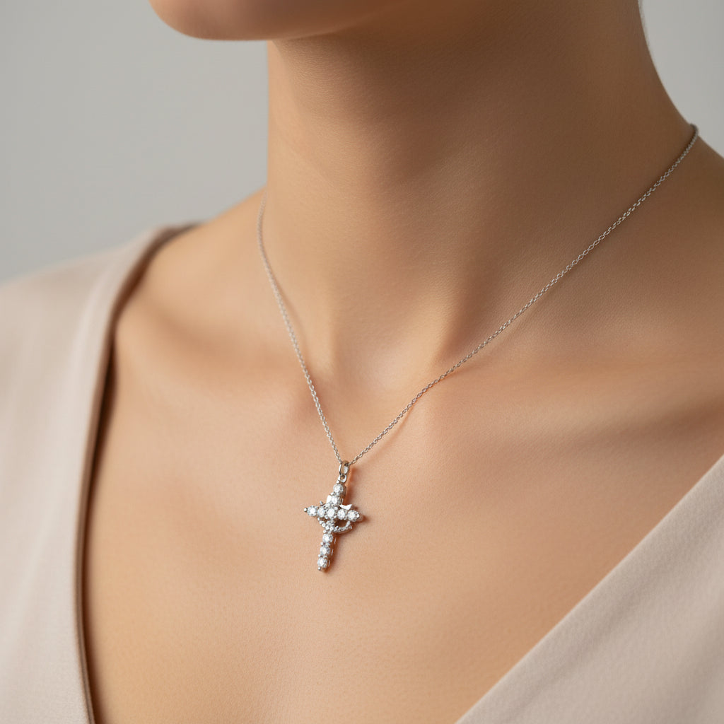 Cross Necklace Crown Pendant Gold Silver Faith Jewelry Gift