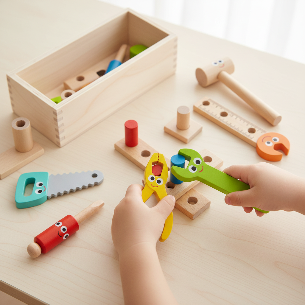 Kids Tool Set Wooden Montessori Construction Toy Toolbox