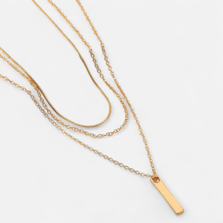 Celzoir | Collier Classy Femme à Pendentif Barre Superposée en Métal Doré – Style Vintage et Chaînes Multiples