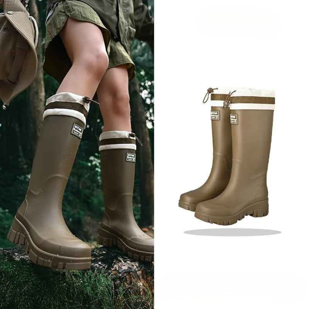 Waterdichte dames regenlaarzen van rubber met antislipzool en verstelbare trekkoord - optimaal comfort