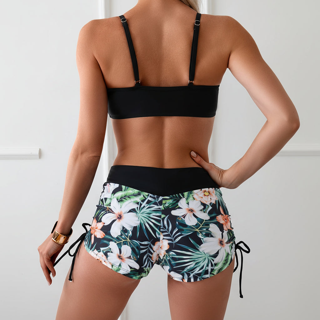 Bikini Set Women Tropical Swim Shorts High Stretch Two Piece