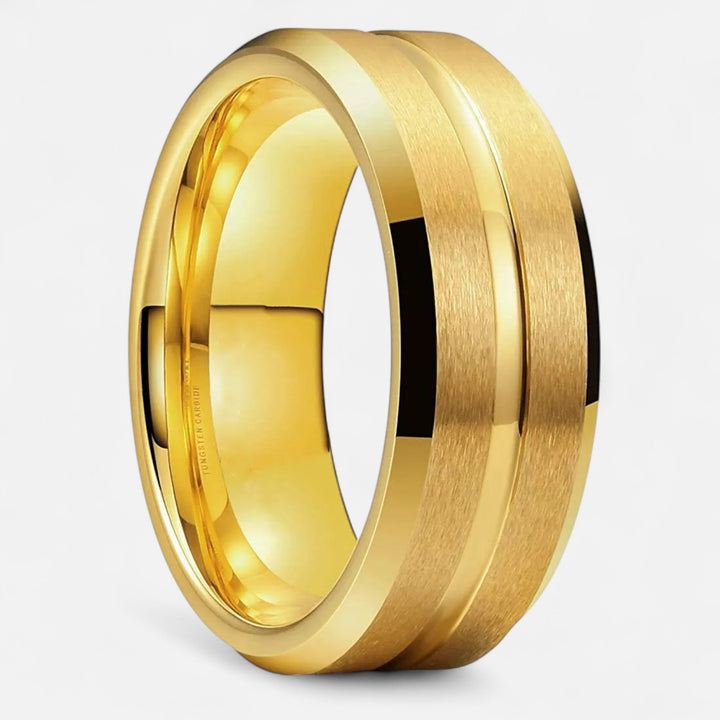 Celzoir | Bague Classy Homme 8mm en Tungstène Noir – Finition Brossée et Bords Biseautés