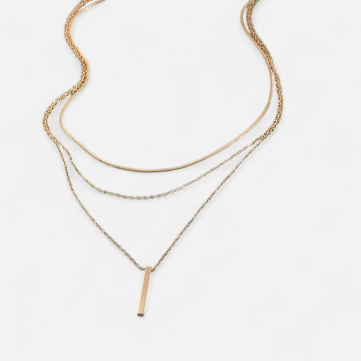 Celzoir | Collier Classy Femme à Pendentif Barre Superposée en Métal Doré – Style Vintage et Chaînes Multiples