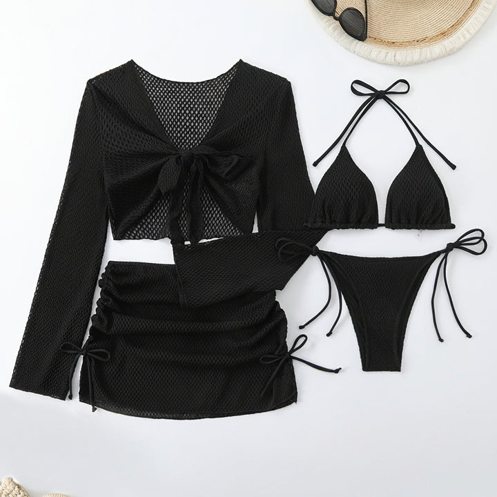 Set Bikini con Lacci, Spalle Scoperte, Costume da Bagno ad Alta Elasticità