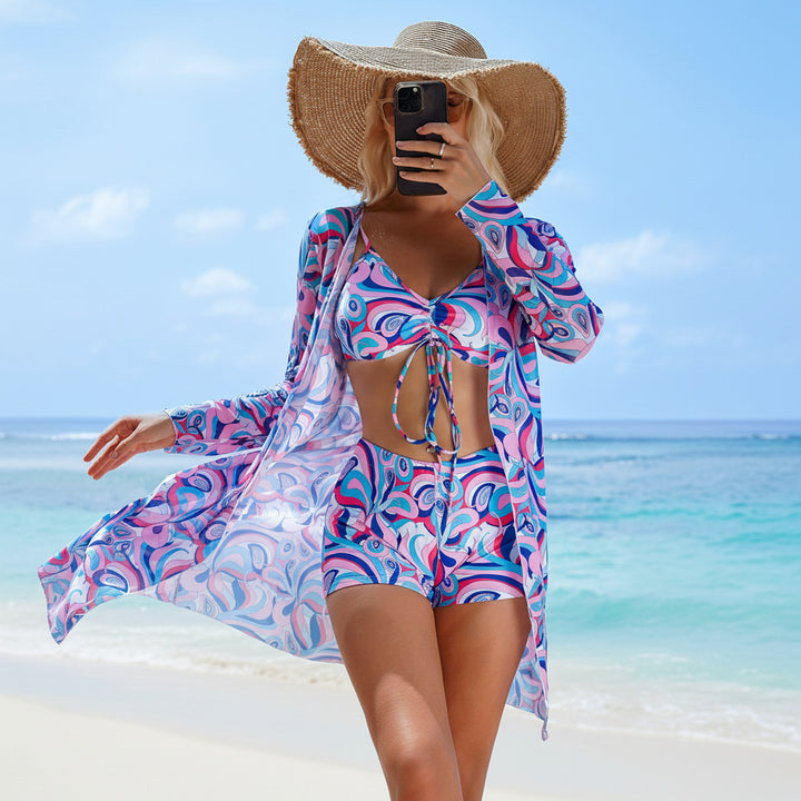 Bikini Set Women V Neck High Stretch Printed Two Piece Swimwear