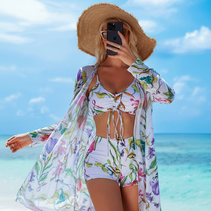 Bikini Set Women V Neck High Stretch Printed Two Piece Swimwear