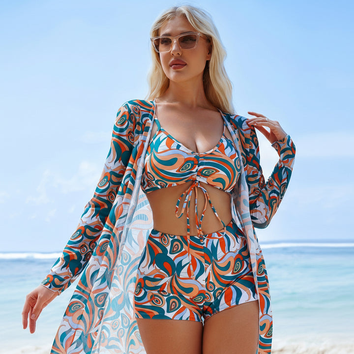 Bikini Set Women V Neck High Stretch Printed Two Piece Swimwear