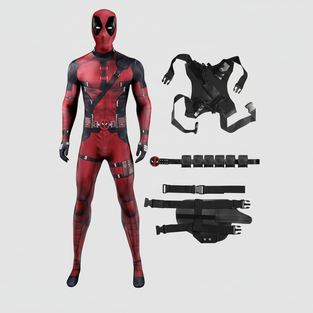 Kostým na Halloween Cosplay Body s Maskou Červené Černé Oblečení