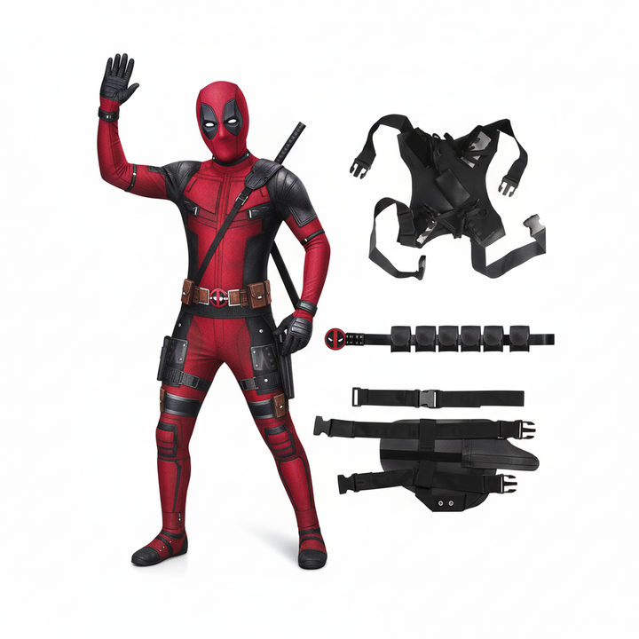 Kostým na Halloween Cosplay Body s Maskou Červené Černé Oblečení