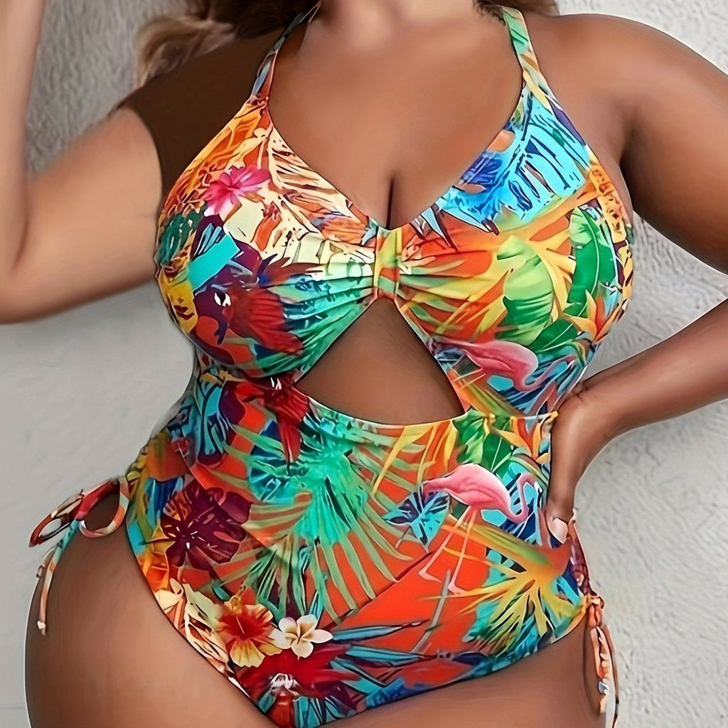 Floral One Piece Swimsuit V Neck High Stretch Beach Vacation Wear