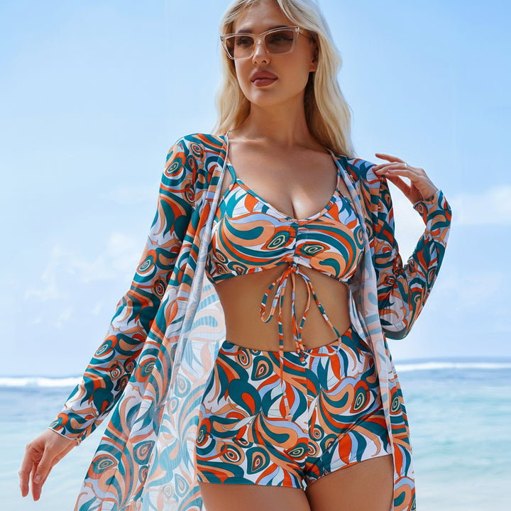 Bikini Set Women V Neck High Stretch Printed Two Piece Swimwear