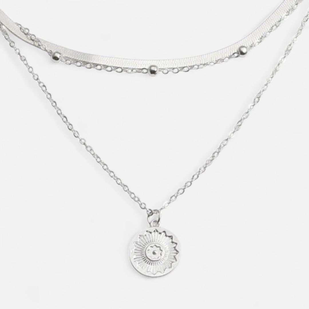 Celzoir | Collier Classy Femme Trois Rangs en Alliage Argenté – Chaînes Serpent et Perles Rondes pour une Élégance Polyvalente
