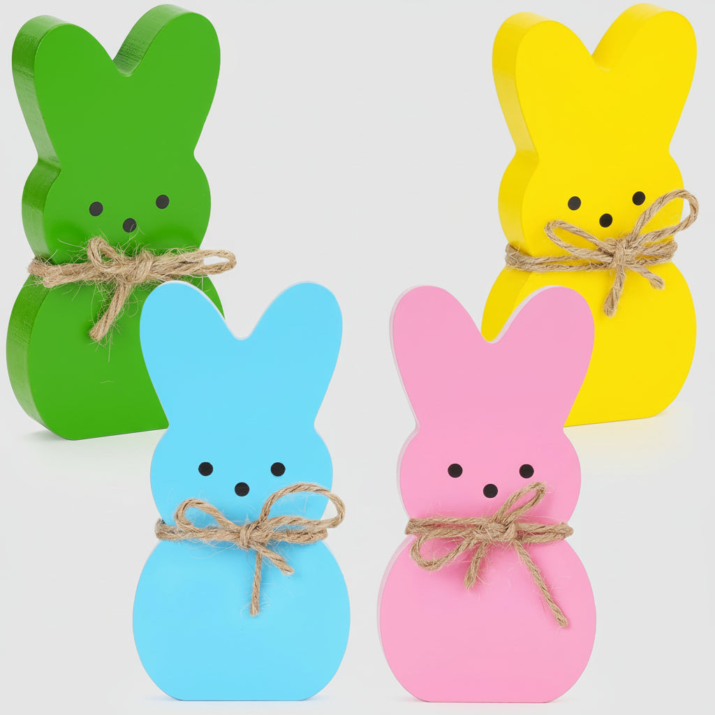 Easter Bunny Decor Wooden Tabletop Signs Pastel Spring Home Display