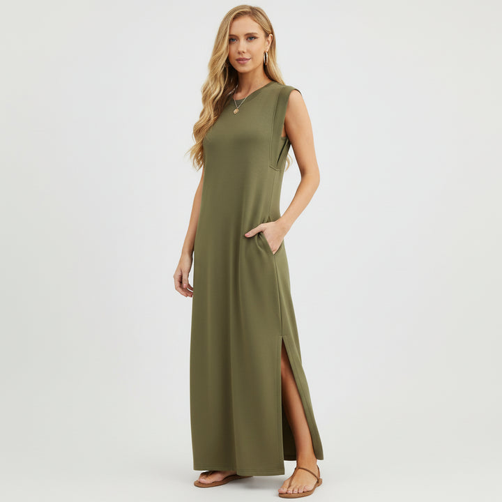 Maxi Dress Women Casual Sleeveless Pocket Long Summer Dress