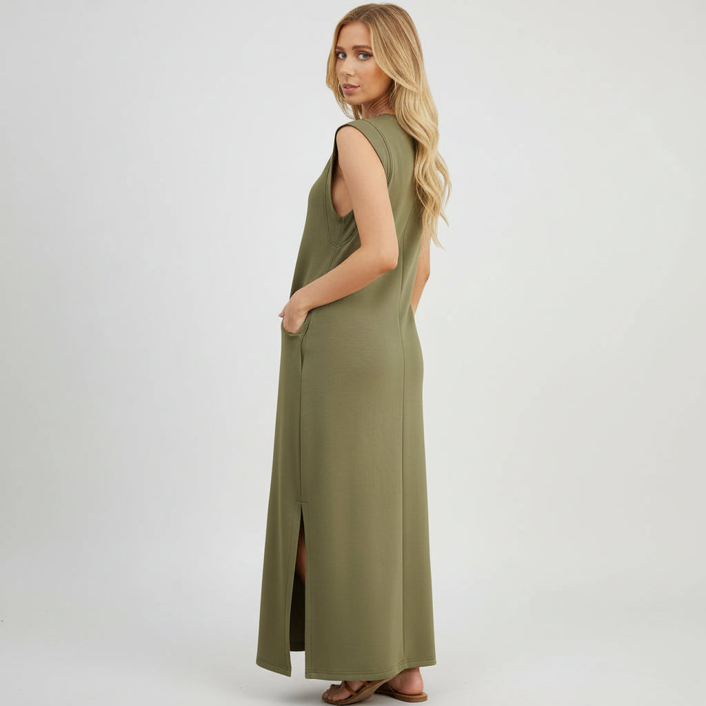 Maxi Dress Women Casual Sleeveless Pocket Long Summer Dress